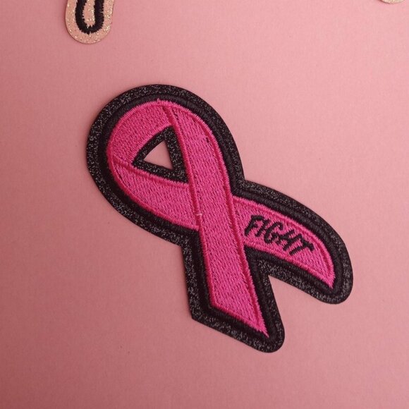 Breast Cancer Awareness Ribbon Iron-On, Sew-On 6 Piece Glitter Patches - Picture 3 of 7
